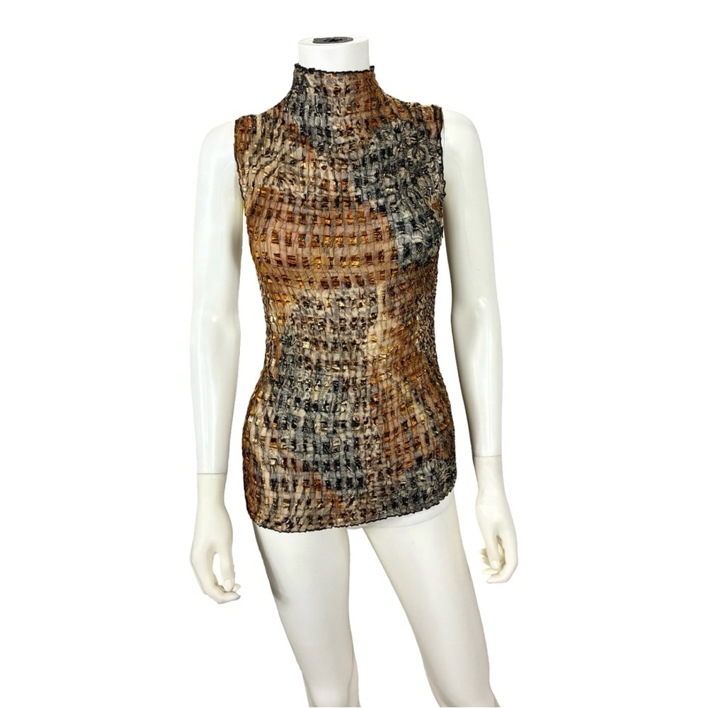 Michele Michelle 90s Y2K High Neck Stretchy Crinkle Sheer Top